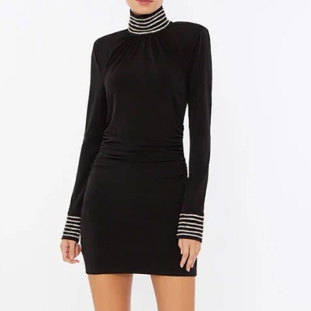 Cinq à Sept Black Long Sleeve Dress with Silver Accents